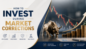 Investor analysing stock market correction and portfolio performance while planning long-term investment strategy.